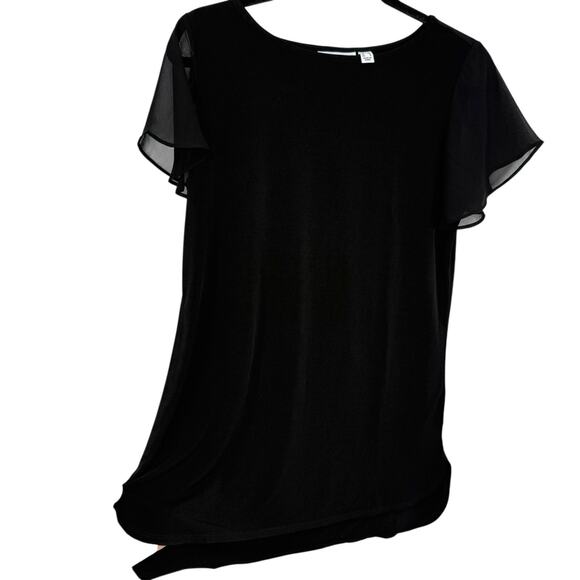 Susan Graver Chiffon Flutter Sleeve Top Size XS Black Slinky Knit Roundneck - Picture 9 of 11